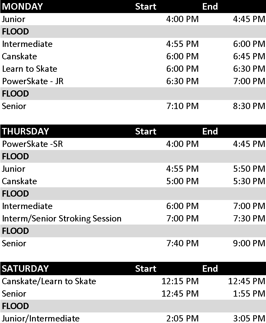 Fall 2022 Skating Schedule :: Tilbury Figure Skating Club powered by